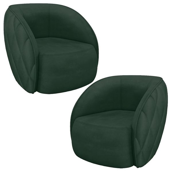 Kit 2 Poltronas Decorativas Clarke Veludo Verde - Gran Belo