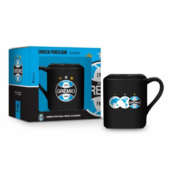 Caneca Porcelana Quadrada BrasFoot Gremio 220 ML Licenciada Preto