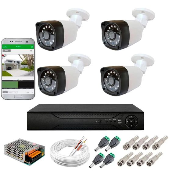 Kit Cftv 4 Câmeras Segurança 1mp 20m Dvr Full Hd 4 Ch S/ Hd