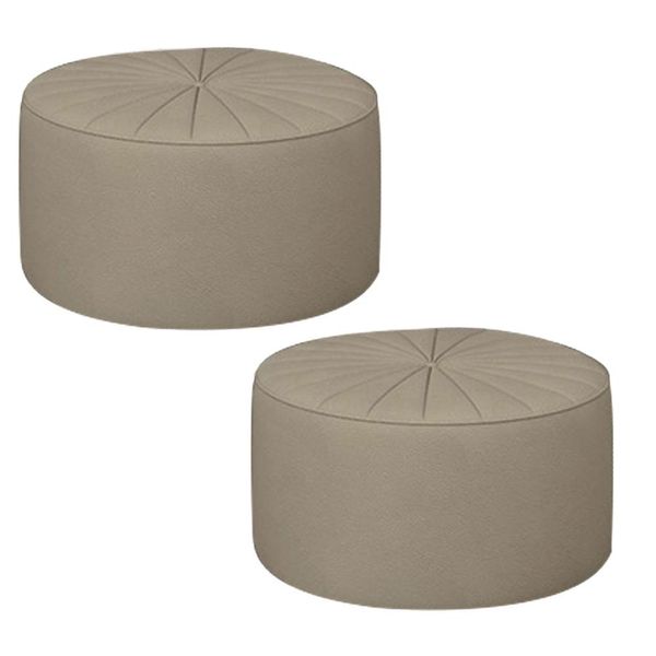 Kit 2 Puffs Decorativos Sala De Estar Round PU Bege - Gran Belo