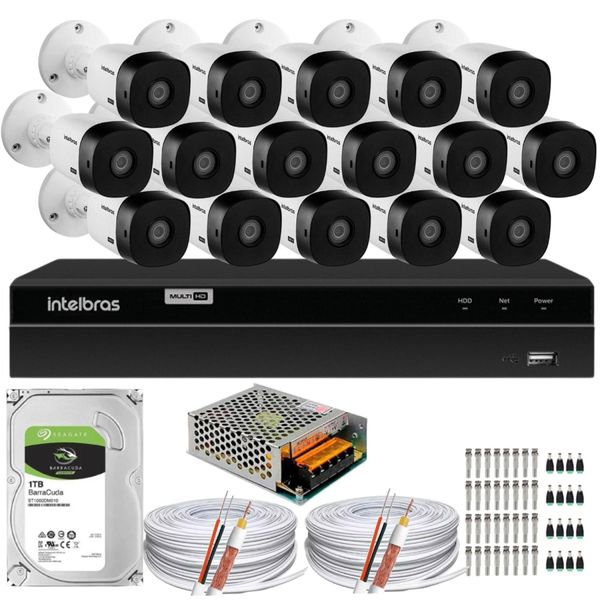 Kit Cftv Monitoramento 5 Cameras Intelbras 1120b Dvr 1208 1t 200m cabo