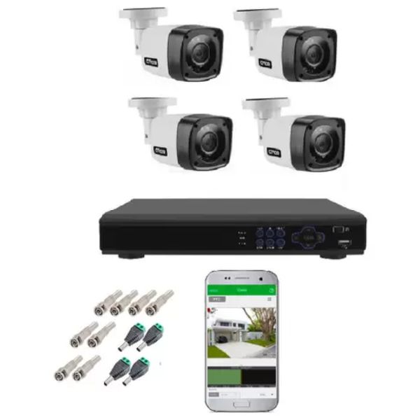 Kit Cftv 4 Câmeras Infravermelho Segurança 1mp 20m Dvr Full Hd 4 Ch S/ Hd c/ conectores