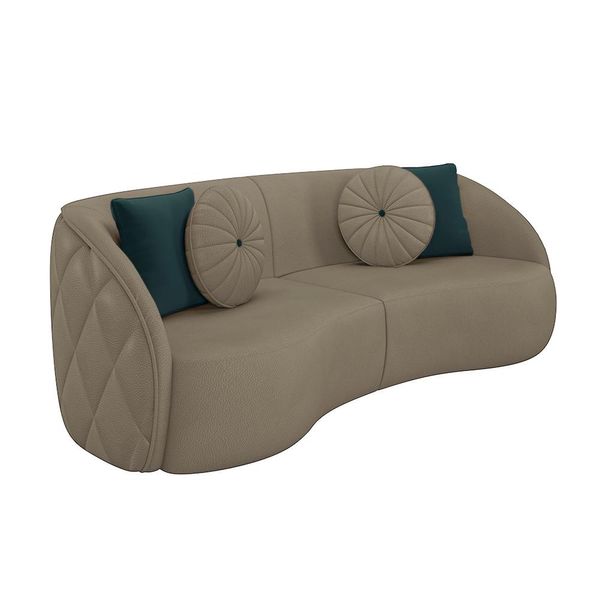 Sofá Decorativo 318cm com Almofadas Redondas Clarke PU Bege - Gran Belo