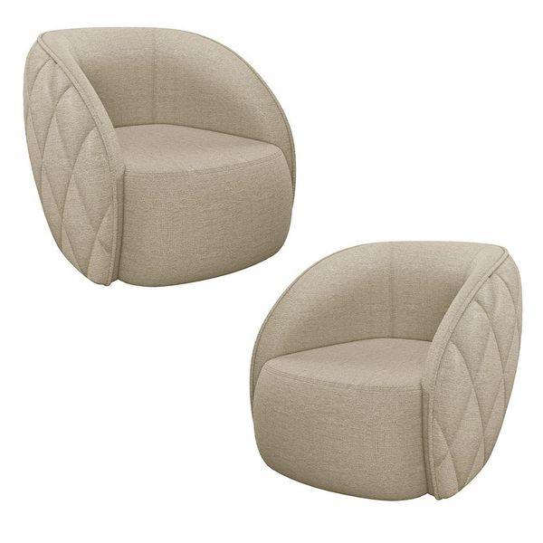 Kit 2 Poltronas Decorativas Clarke Linho Bege - Gran Belo