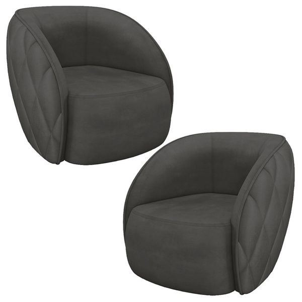 Kit 2 Poltronas Decorativas Clarke Veludo Cinza - Gran Belo