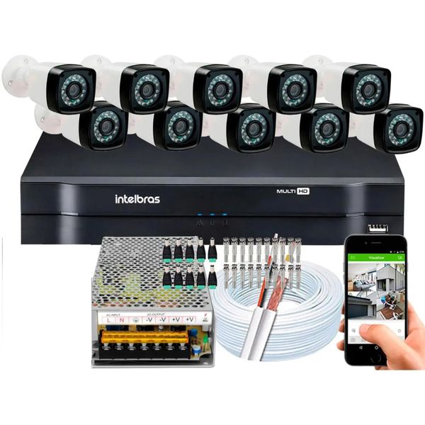 Kit Cftv 10 Cameras Segurança Hd infravermelho Dvr Intelbras 1116 S/ HD