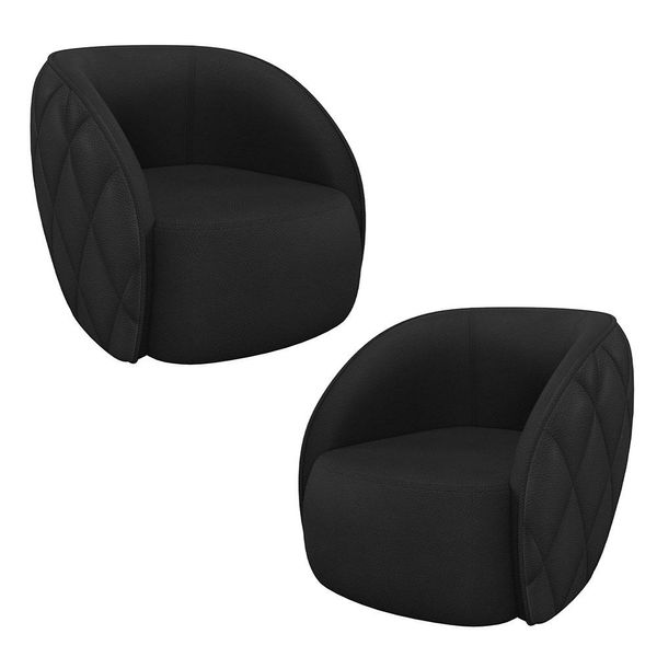 Kit 2 Poltronas Decorativas Clarke PU Preto - Gran Belo