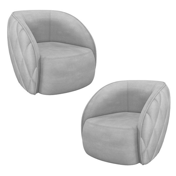 Kit 2 Poltronas Decorativas Clarke Veludo Cinza Claro - Gran Belo