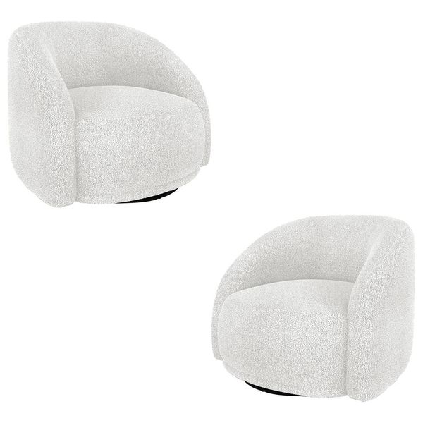 Kit 2 Poltronas Decorativas Jenny Base Giratória em Metal Preto Bouclê Branco G45 - Gran Belo