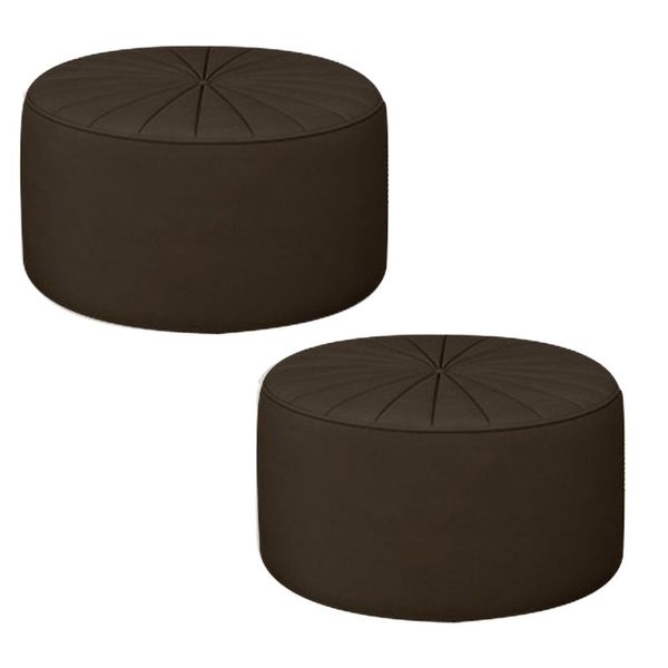 Kit 2 Puffs Decorativos Sala De Estar Round Veludo Marrom - Gran Belo