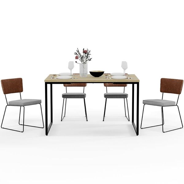 Mesa Rivera Nature 136cm Com 4 Cadeiras Allana F01 Couríssimo Marrom Linho Cinza - Lyam Decor