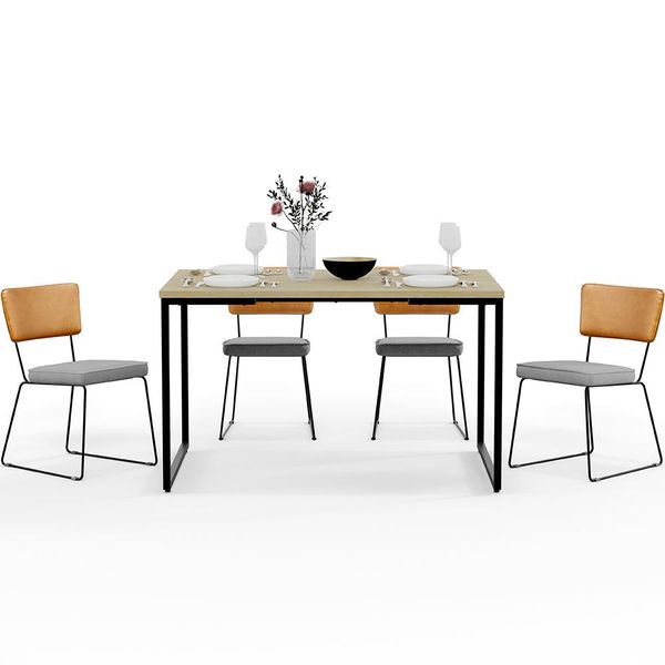 Mesa Rivera Nature 136cm Com 4 Cadeiras Allana F01 Couríssimo Whisky Linho Cinza - Lyam Decor