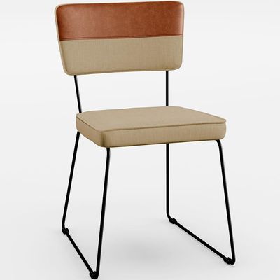 Cadeira Estofada Sala De Jantar Allana L02 Faixa Couríssimo Camel Linho Bege Escuro - Lyam Decor
