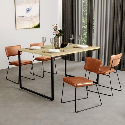 Kit 4 Cadeiras Decorativas Estofada Sala De Jantar Base Aço Allana L02 Couríssimo Camel - Lyam Decor