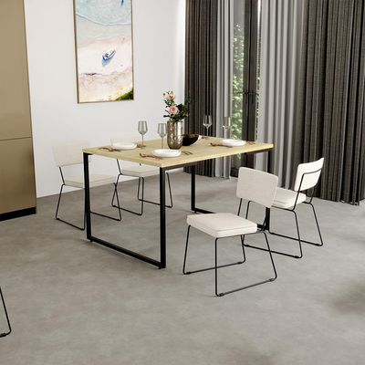Kit 8 Cadeiras Decorativa Estofada Para Sala Jantar Base Aço Allana L02 Linho Champagne - Lyam Decor