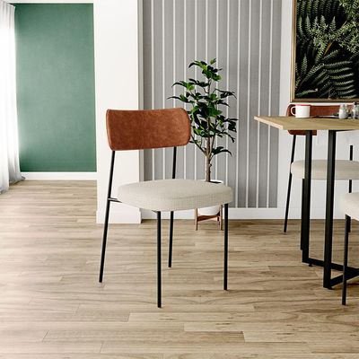 Cadeira Decorativa Para Sala De Jantar Melina L02 Couríssimo Camel Linho Champagne - Lyam Decor
