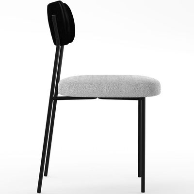 Cadeira Decorativa Estofada Para Sala De Jantar Melina L02 Couríssimo Preto Bouclê Cinza - Lyam Decor