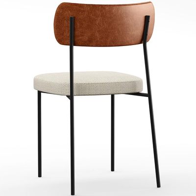 Cadeira Decorativa Para Sala De Jantar Melina L02 Couríssimo Camel Linho Champagne - Lyam Decor