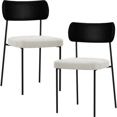 Kit 02 Cadeiras Estofadas Para Sala De Jantar Melina L02 Couríssimo Preto Bouclê Creme - Lyam Decor
