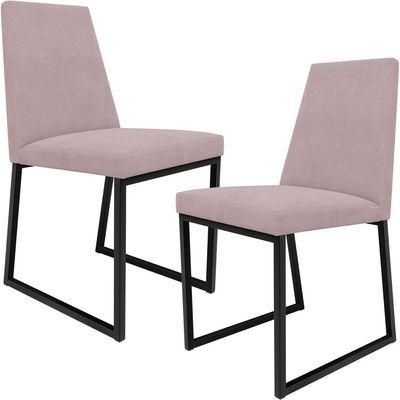Kit 02 Cadeiras Para Sala De Jantar Base Aço Industrial Preto Dafne L02 Suede Rosê - Lyam Decor