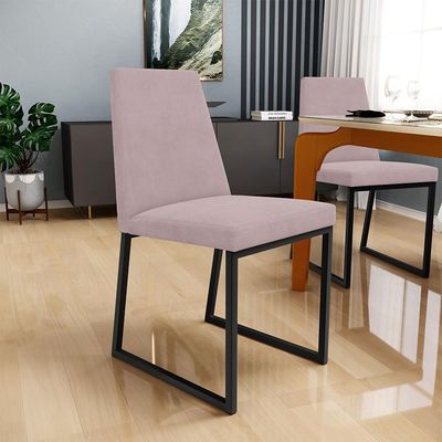 Kit 02 Cadeiras Para Sala De Jantar Base Aço Industrial Preto Dafne L02 Suede Rosê - Lyam Decor