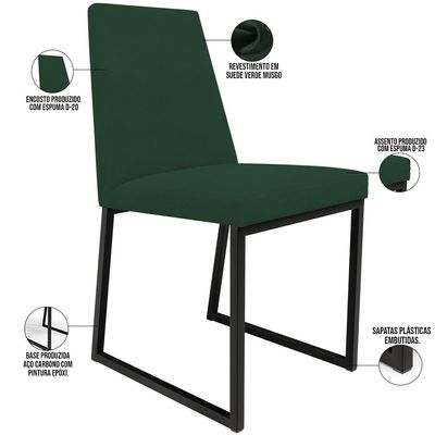 Kit 02 Cadeiras Para Sala Jantar Base Aço Industrial Preto Dafne L02 Suede Verde Musgo - Lyam Decor
