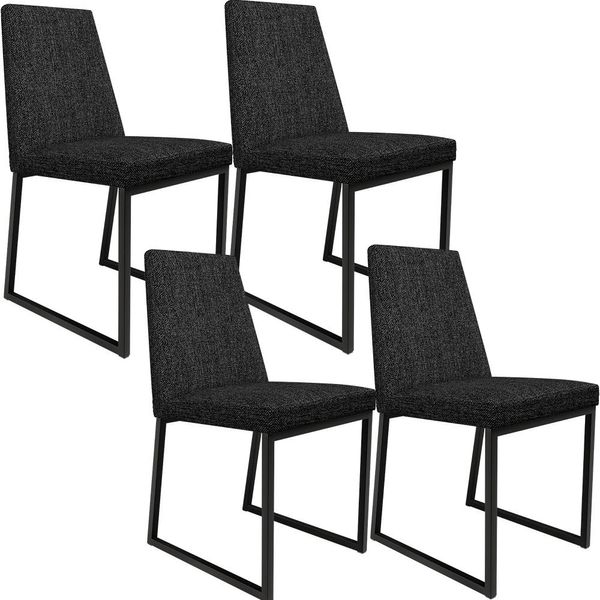 Kit 04 Cadeiras Decorativas Estofada Para Sala de Jantar Dafne L02 Linho Chumbo - Lyam Decor