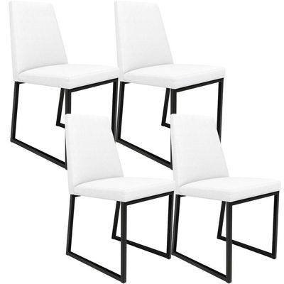 Kit 04 Cadeiras Para Sala De Jantar Base Aço Industrial Preto Dafne L02 Corano Branco - Lyam Decor