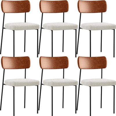 Kit 06 Cadeiras Estofadas Para Sala De Jantar Melina L02 Couríssimo Camel Bouclê Creme - Lyam Decor