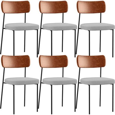 Kit 06 Cadeiras Para Sala De Jantar Melina L02 Couríssimo Camel Linho Cinza - Lyam Decor