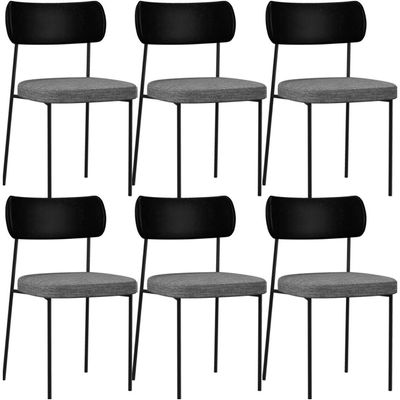 Kit 06 Cadeiras Para Sala De Jantar Melina L02 Couríssimo Preto Linho Cinza Escuro - Lyam Decor