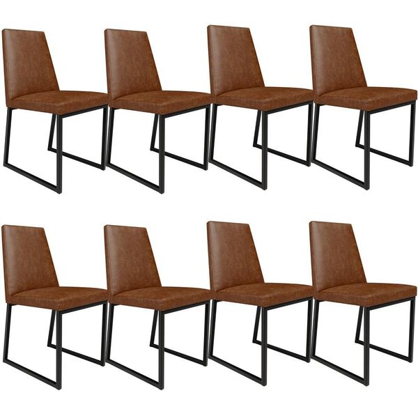 Kit 08 Cadeiras Decorativas Estofada Para Sala de Jantar Dafne L02 Couríssimo Marrom - Lyam Decor