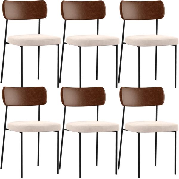 Kit 06 Cadeiras Para Sala De Jantar Melina L02 Couríssimo Marrom Suede Bege - Lyam Decor