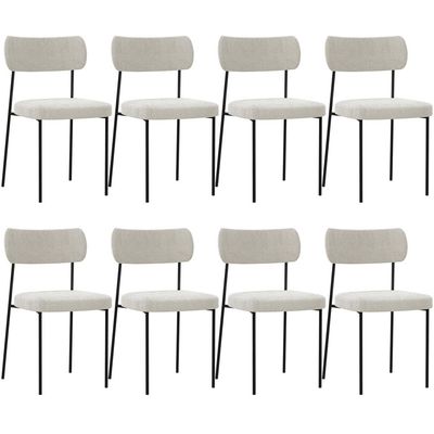 Kit 08 Cadeiras Estofadas Para Sala De Jantar Melina L02 Bouclê Creme - Lyam Decor