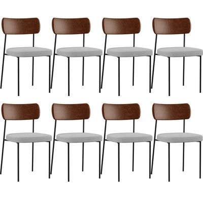 Kit 08 Cadeiras Para Sala De Jantar Melina L02 Couríssimo Marrom Linho Cinza - Lyam Decor