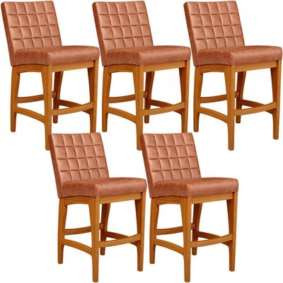 Kit 05 Banquetas Baixa Cozinha Bancada Bar Sala Jantar Fixa Mila L02 Couríssimo Camel - Lyam Decor