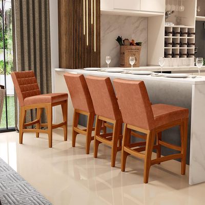 Kit 05 Banquetas Baixa Cozinha Bancada Bar Sala Jantar Fixa Mila L02 Couríssimo Camel - Lyam Decor
