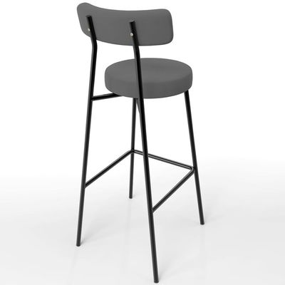 Banqueta Alta Bar Cozinha Sala De Jantar Estrutura Em Aço Milão L02 Suede Cinza - Lyam Decor