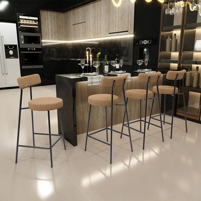 Banqueta Baixa Para Cozinha Sala De Jantar Bar Bancada Milão L02 Bouclê Mostarda - Lyam Decor
