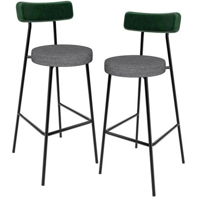 Kit 02 Banquetas Alta Bar Cozinha Sala Jantar Milão L02 Facto Verde Linho Cinza Escuro - Lyam Decor