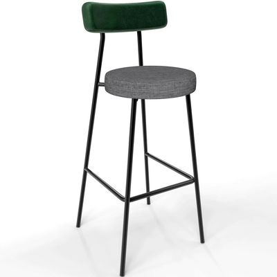 Kit 02 Banquetas Alta Bar Cozinha Sala Jantar Milão L02 Facto Verde Linho Cinza Escuro - Lyam Decor