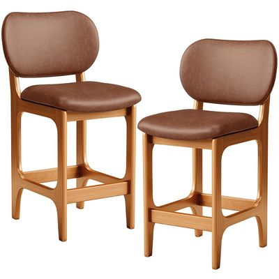 Kit 02 Banquetas Baixa Bar Cozinha E Sala De Jantar Fixa Betta L02 Imbuia Couríssimo Marrom - Lyam Decor