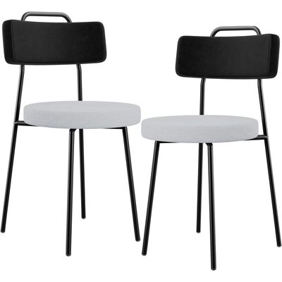 Kit 02 Cadeiras Decorativa Estofada Sala Jantar Barcelona L02 Couríssimo Preto Linho Cinza - Lyam