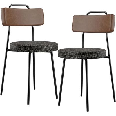 Kit 02 Cadeiras Estofada Para Sala De Jantar Barcelona L02 Couríssimo Marrom Linho Chumbo - Lyam