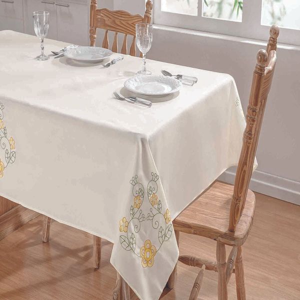 Toalha de Mesa Retangular 8 Lugares Dália Palha e Amarelo Guga Tapetes Retangular 8 Lugares