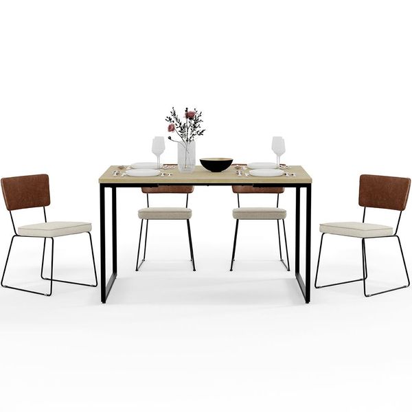 Mesa Rivera Nature 136cm Com 4 Cadeiras Allana F01 Couríssimo Marrom Linho Champagne - Lyam Decor