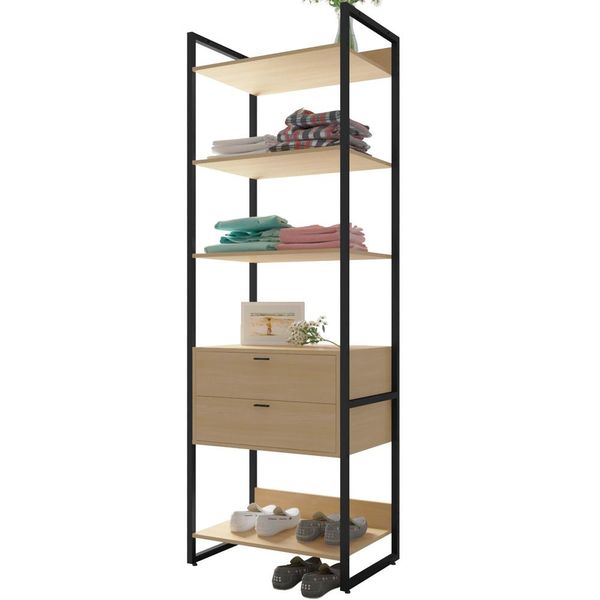 Closet Guarda Roupa Industrial Modulado 02 Gavetas 210x70 cm Blind F01 Nature - Lyam Decor