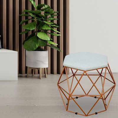 Kit 02 Puffs Decorativo Aramado Bronze Six L02 Linho Cinza - Lyam Decor