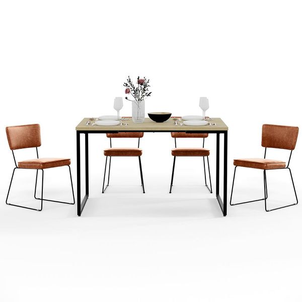Mesa De Jantar Rivera Nature 136cm Com 4 Cadeiras Allana Base Aço F01 Couríssimo Camel - Lyam Decor
