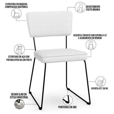 Kit 04 Cadeiras Decorativas Para Sala De Jantar Allana L02 Facto Branco - Lyam Decor